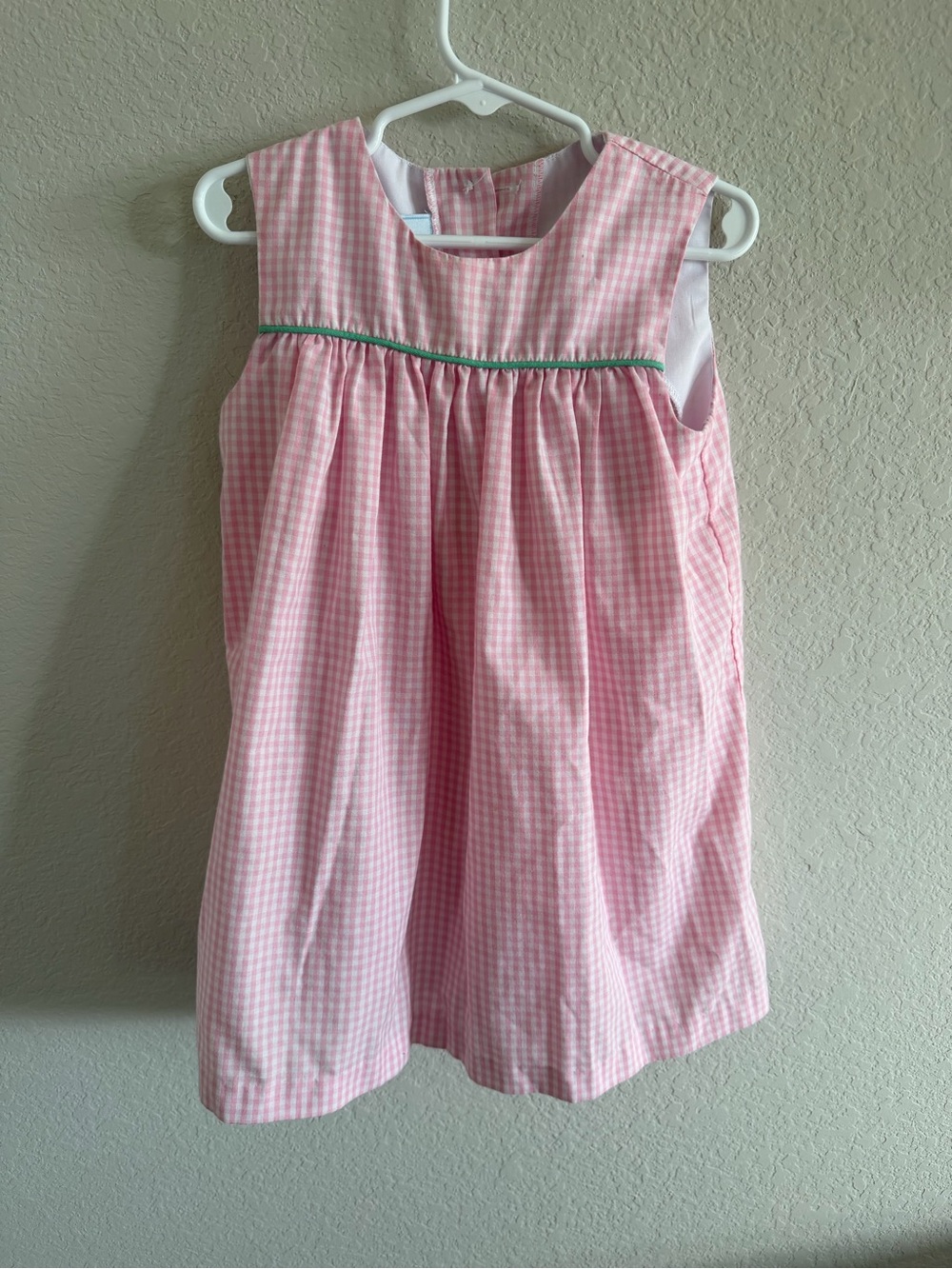 Little English Pink Gingham Dress with Green Trim